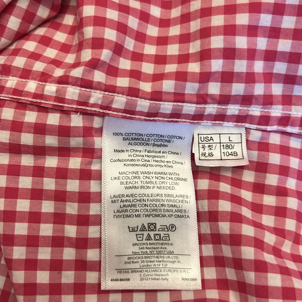 Brooks Brothers Pink White Checkered Button Down Cotton Shirt Size L EUC - Picture 10 of 10